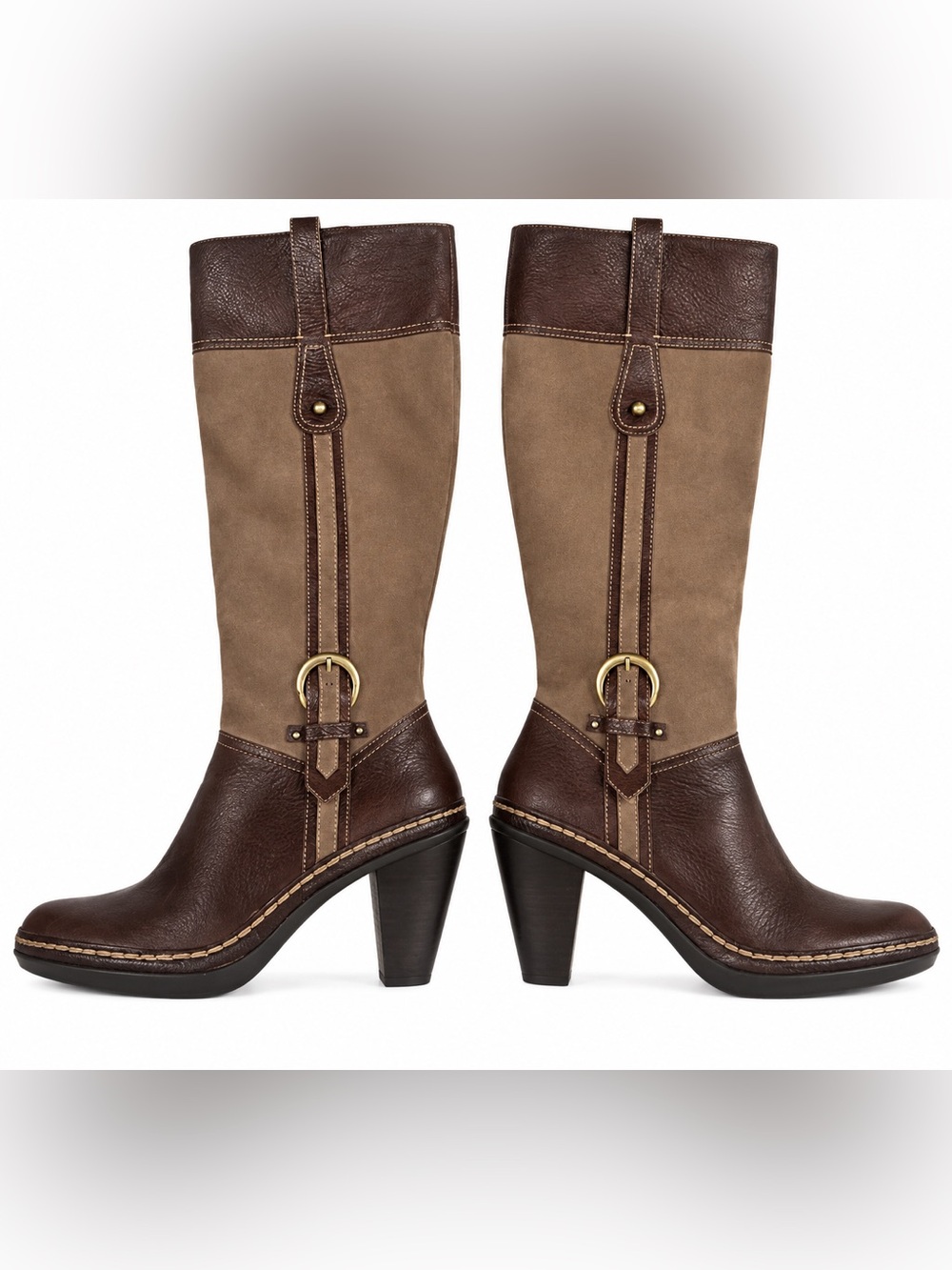 Women's Brown Two-Tone Heeled Boots Naturalizer Dandy knee-high leather suede 8